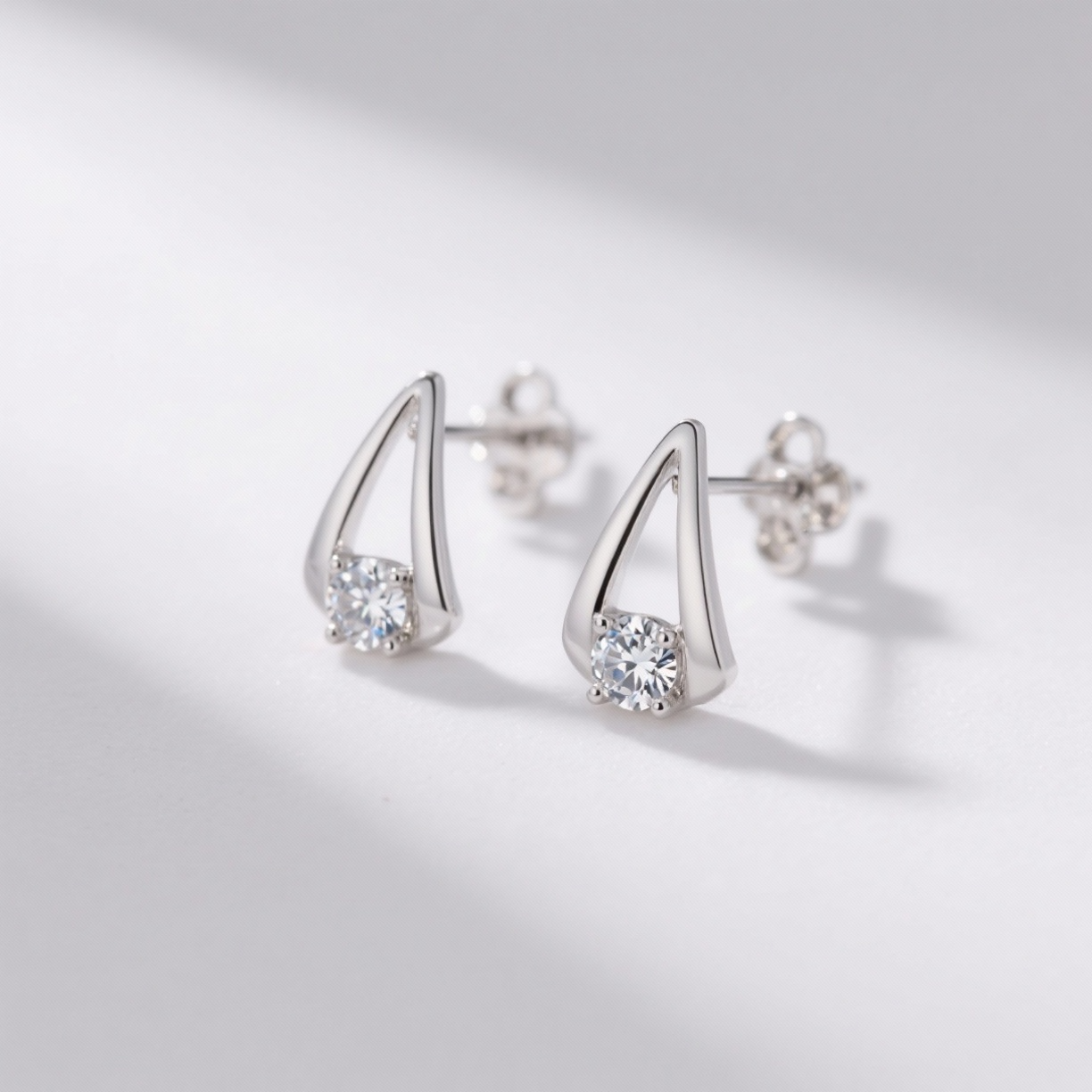 2 Carat Diamond Triangle Stud Earrings in Sterling Silver