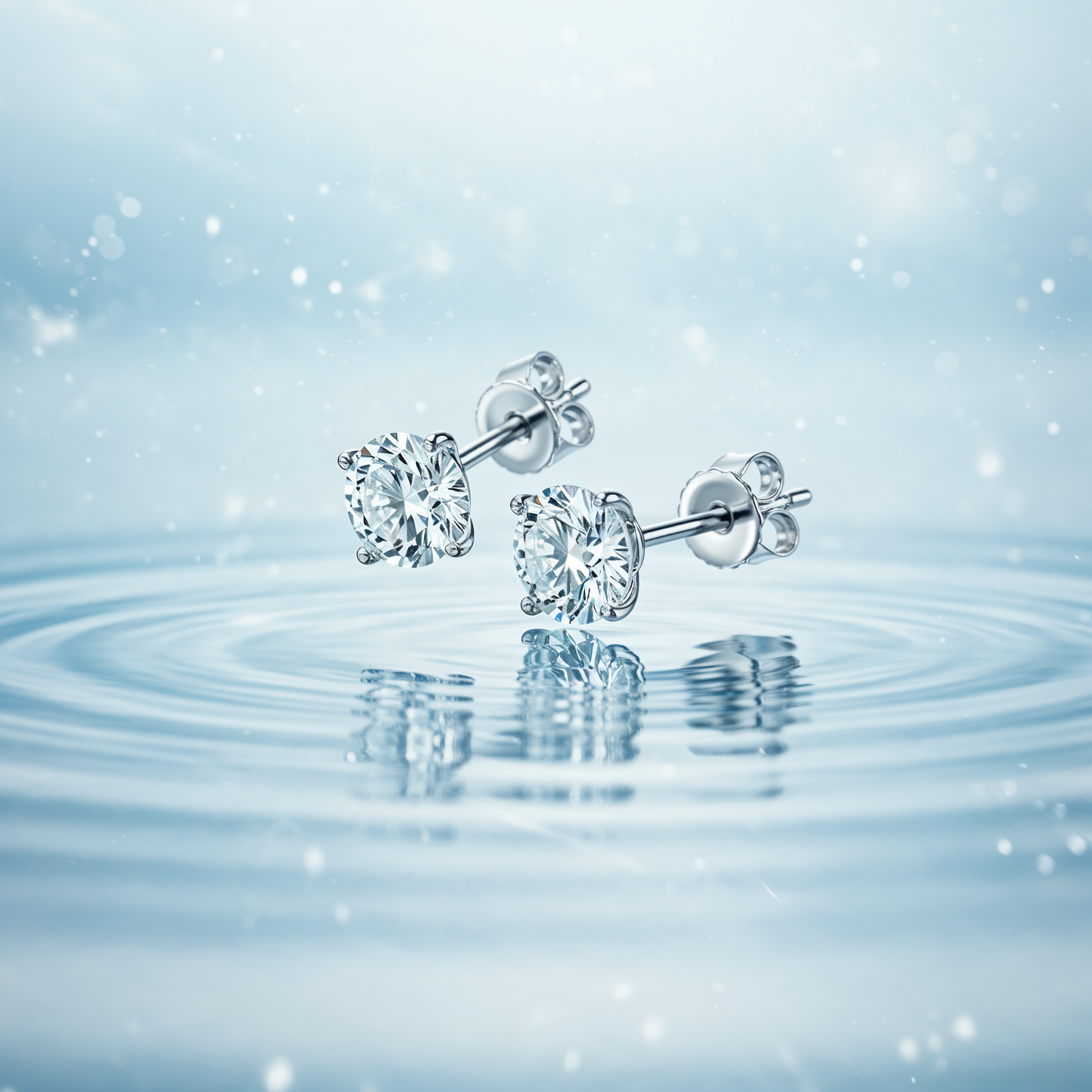 1 Carat, Colour D-E, Clarity VVS-VS, Round-Cut Diamond Solitaire Stud Earrings