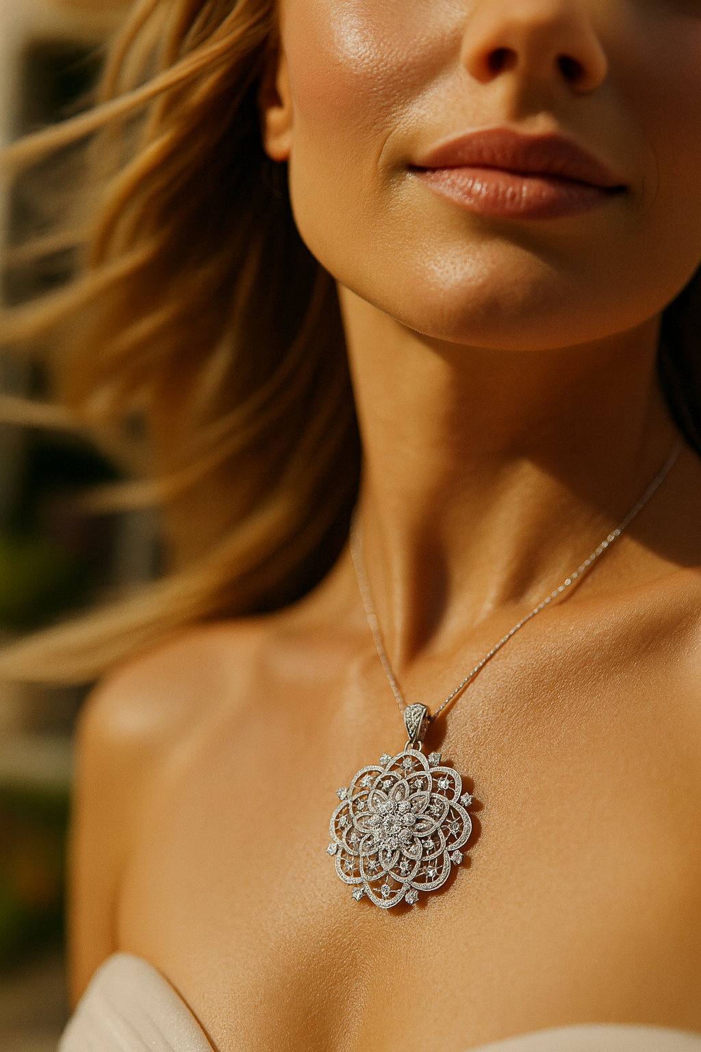 Eternal Blossom Diamond Pendant with Chain in 10K White Gold