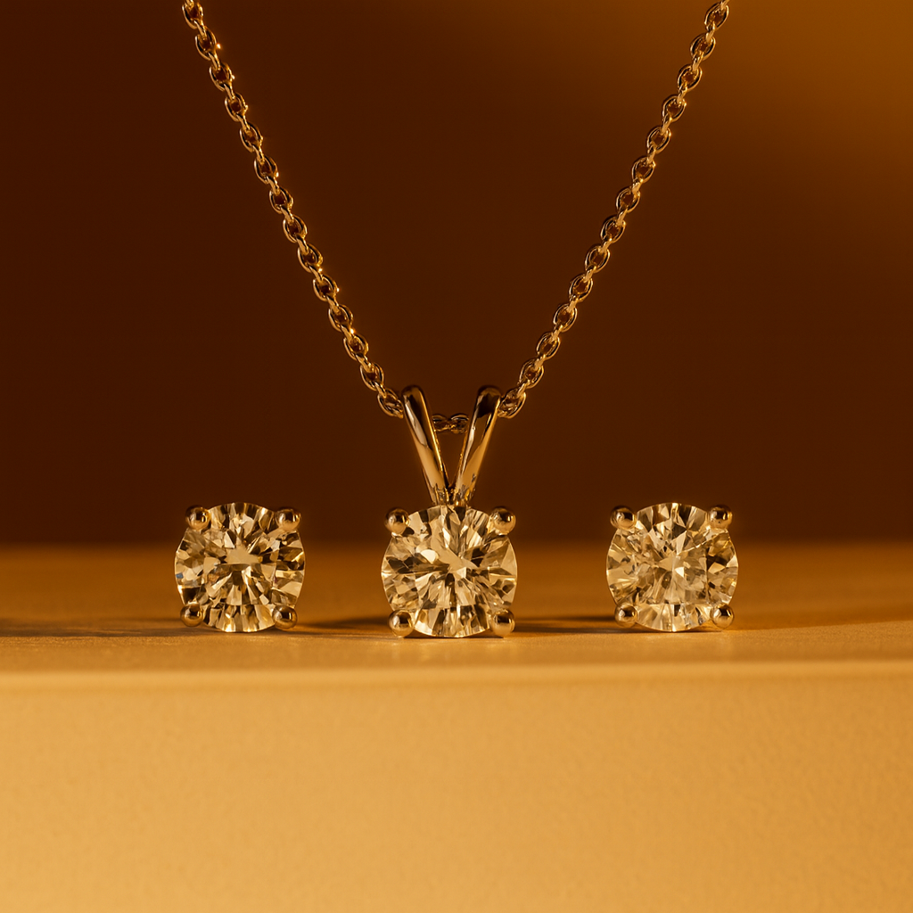 3 Carat Solitaire Pendant with Chain and Stud Earrings in Sterling Silver with IGI Certificate
