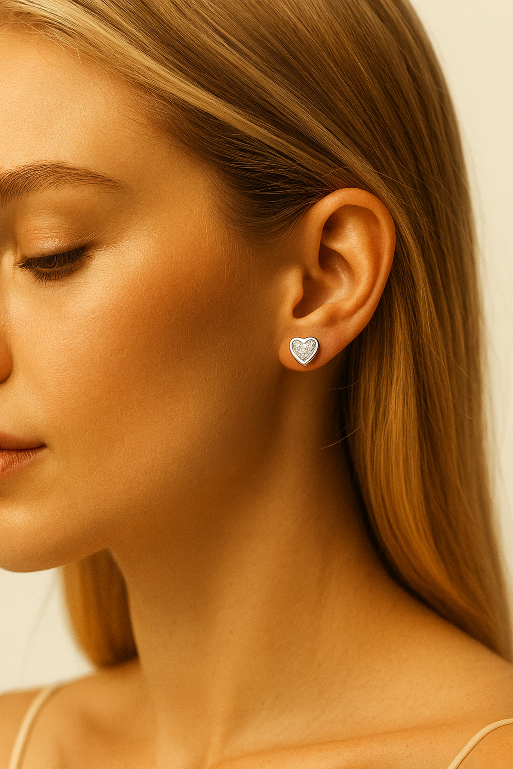 1 Carat Heart Shaped Diamond Bezel Stud Earrings