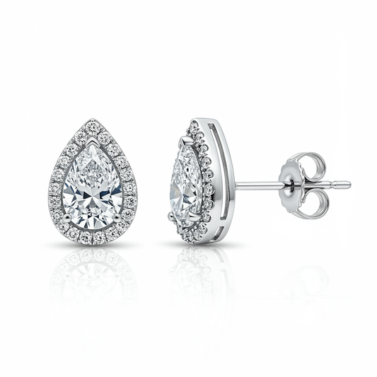 2 Carat Pear Halo Diamond Stud Earrings