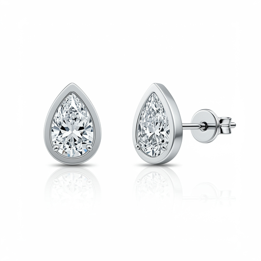 2 Carat Pear Bezel Set Diamond Stud Earrings