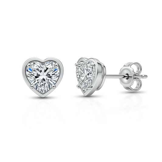 2 Carat Heart Shaped Diamond Bezel Stud Earrings