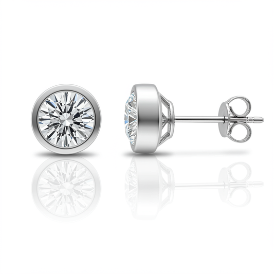 2 Carat Round Bezel Set Diamond Stud Earrings