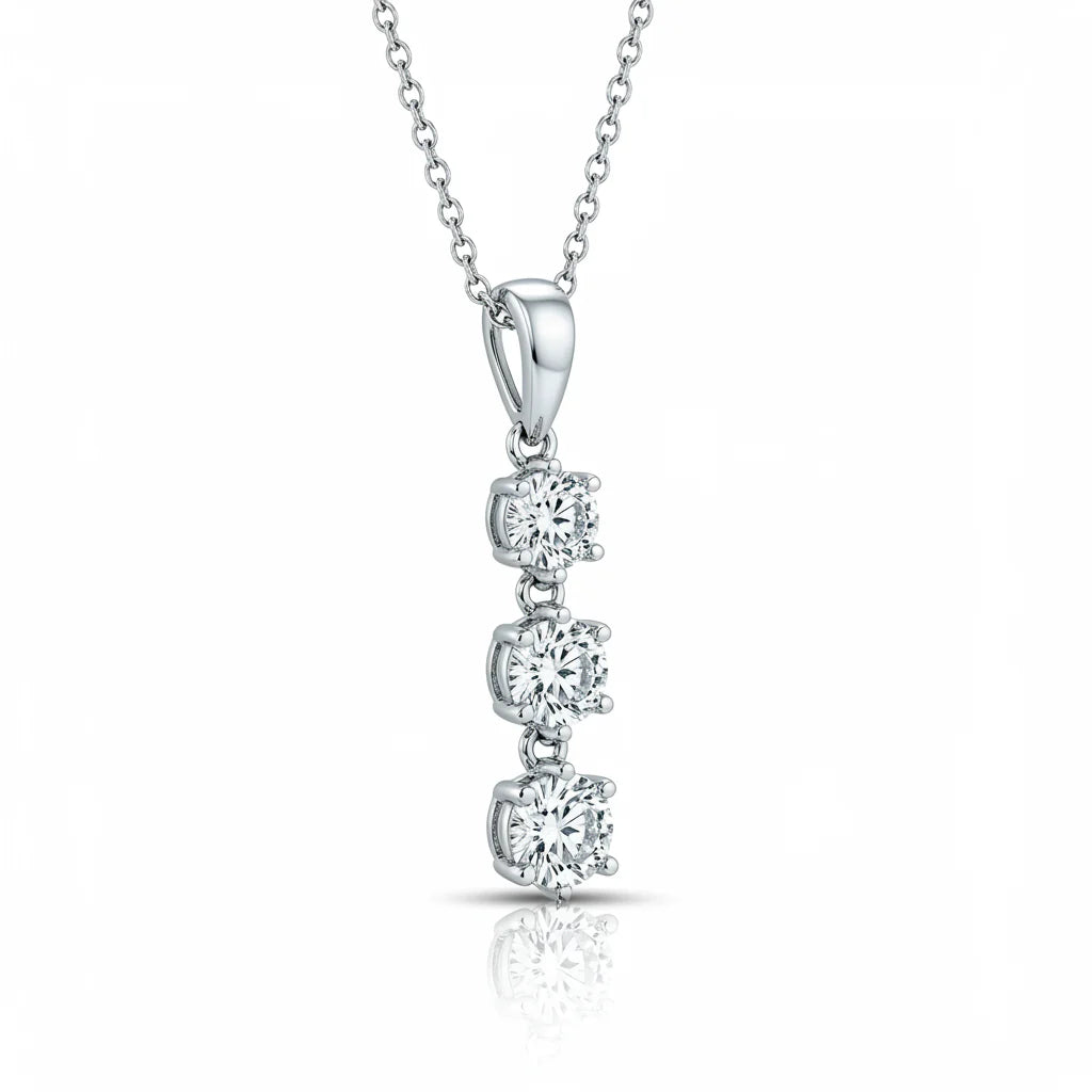 Triple Round Cut Diamond Pendant with Chain