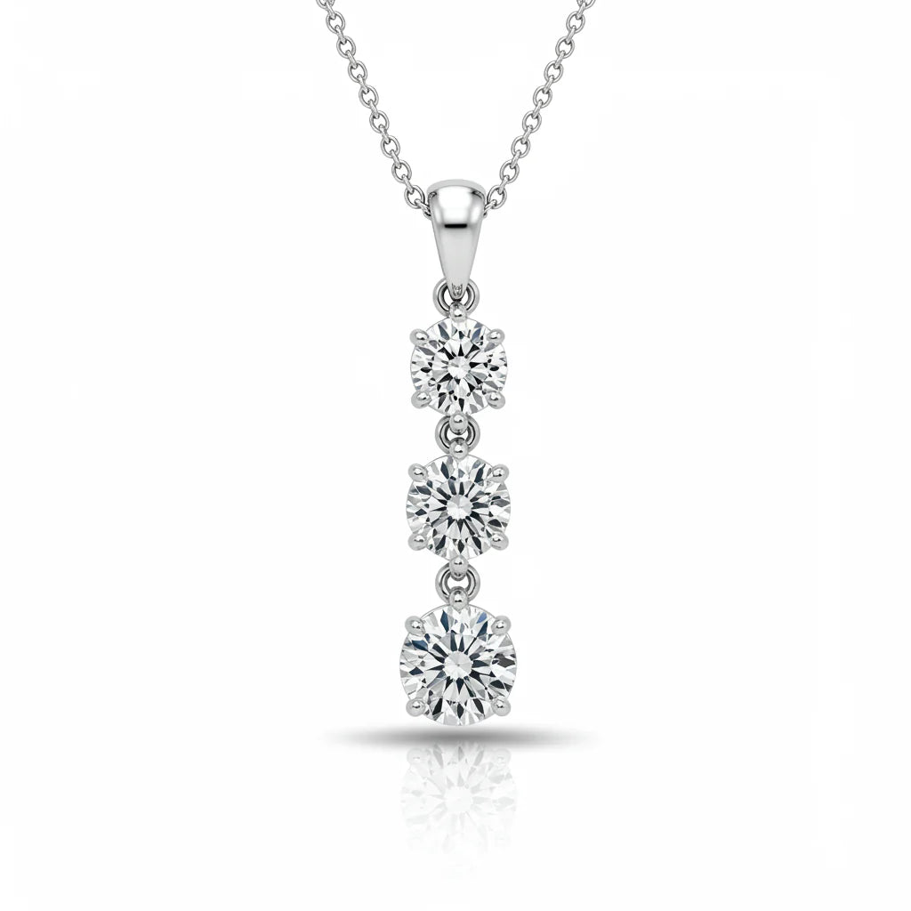 Triple Round Cut Diamond Pendant with Chain