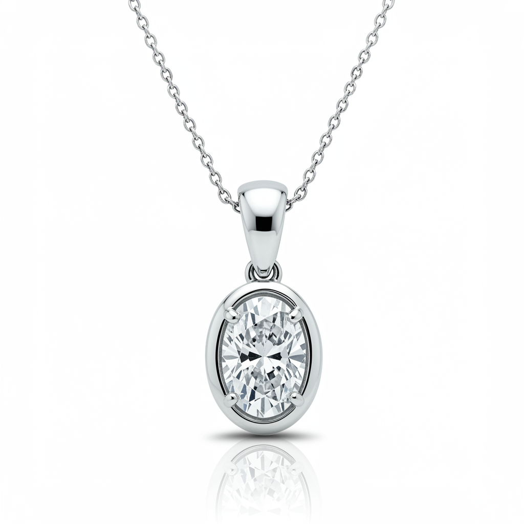 Oval Diamond Pendant Necklace with Chain