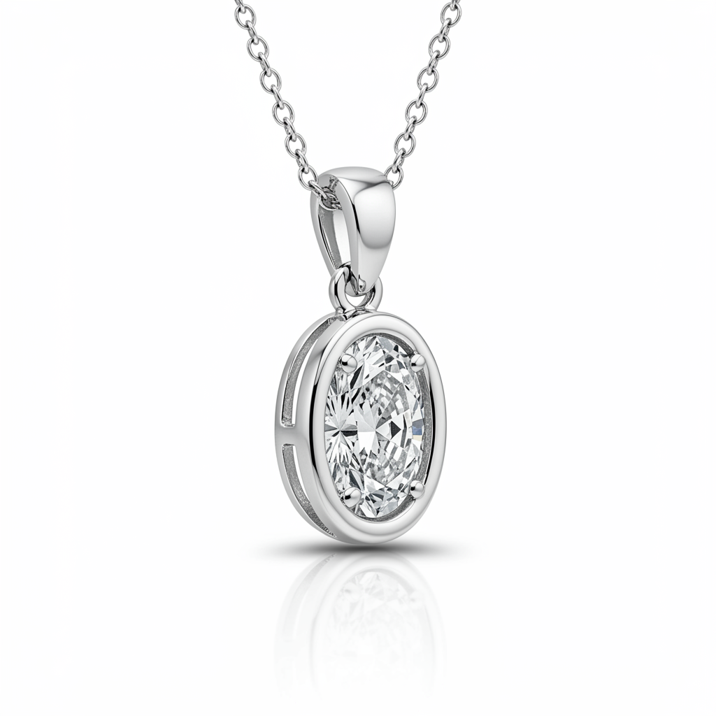 Oval Diamond Pendant Necklace with Chain