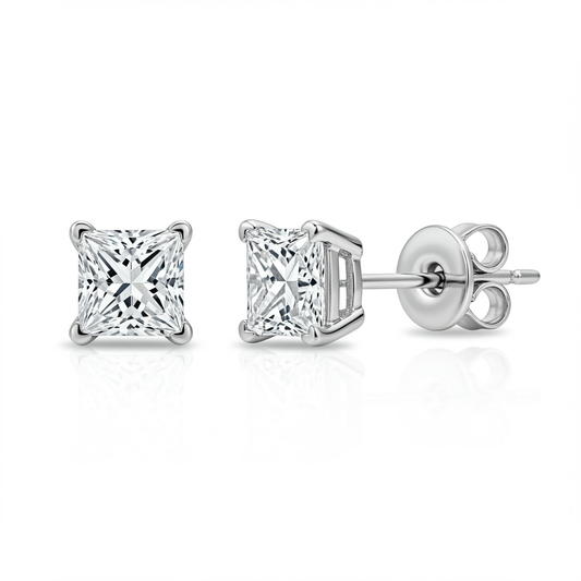 2 ct White Gold Diavont Princess Cut Diamond Stud Earrings