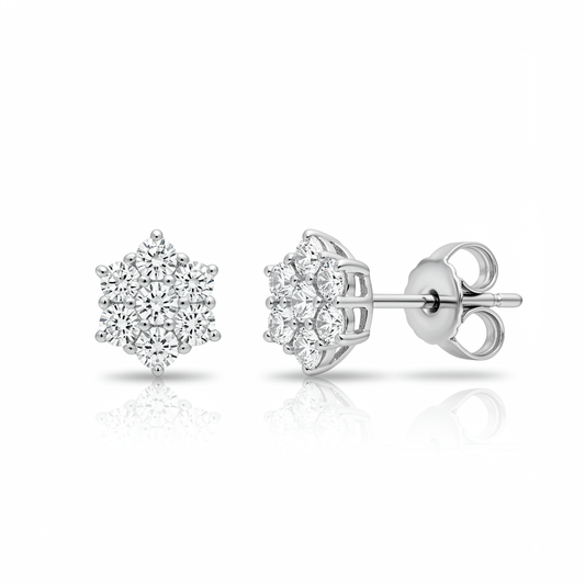 2 Carat Floral Cluster Diamond Stud Earrings in 10k Gold