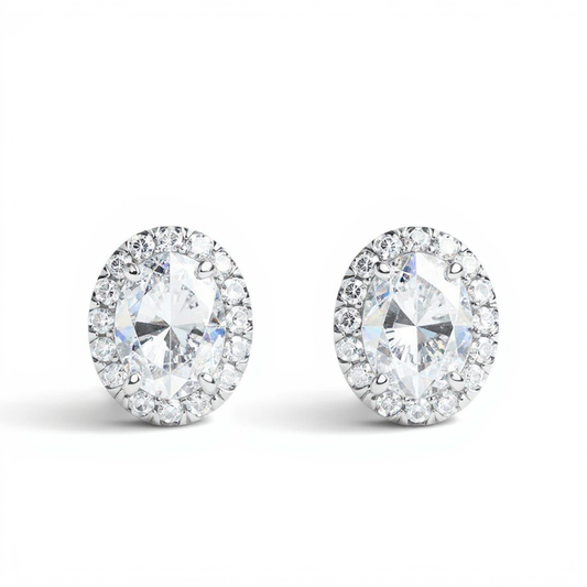 2 Carat Oval Halo Diamond Stud Earrings