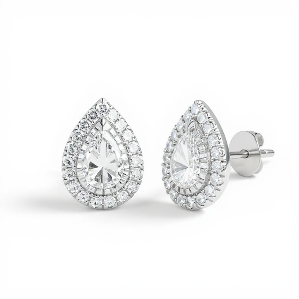 2 Carat Pear Halo Diamond Stud Earrings