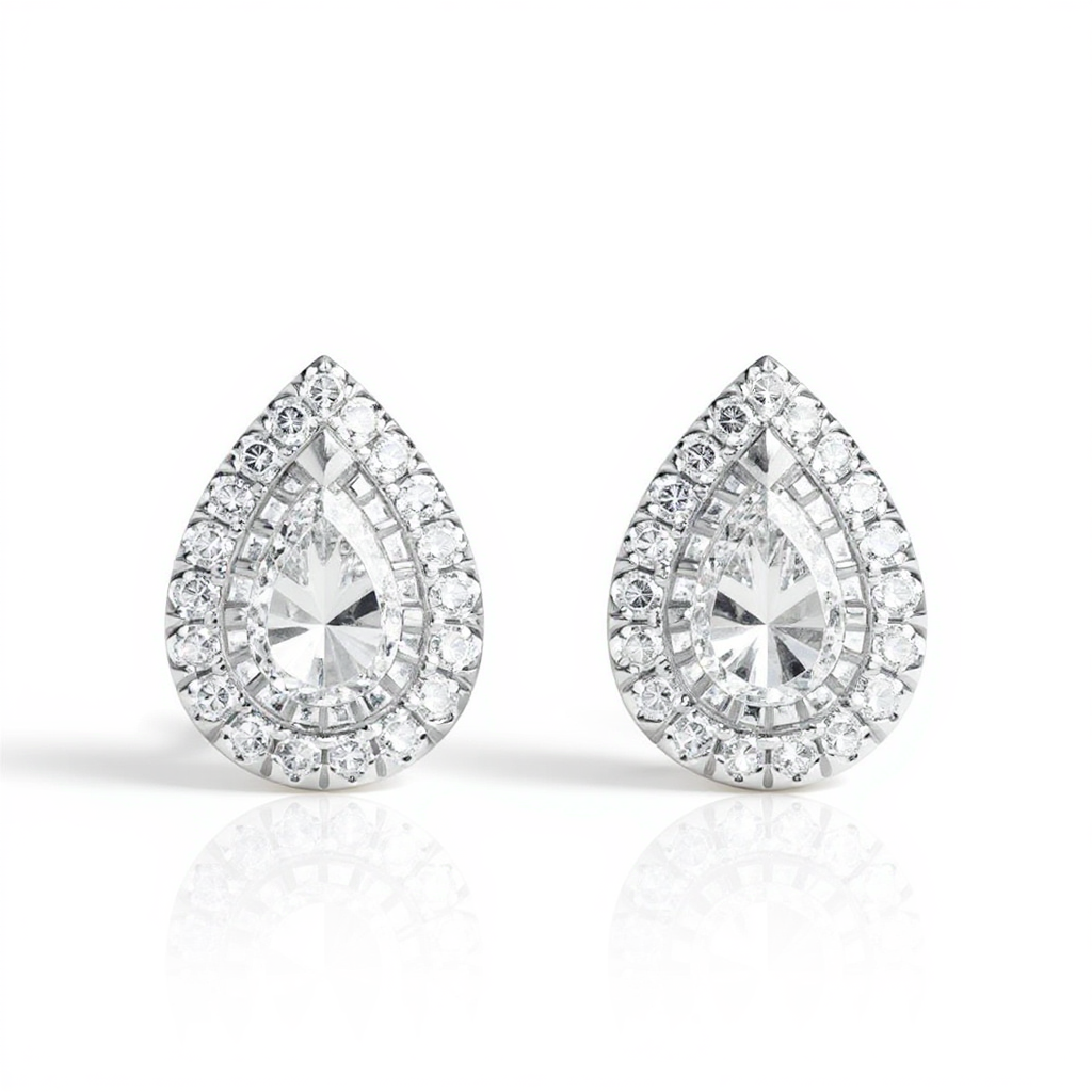 2 Carat Pear Halo Diamond Stud Earrings