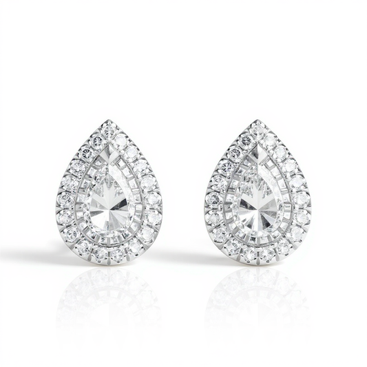 2 Carat Pear Halo Diamond Stud Earrings