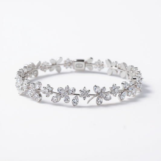 7.5 ct to 20 ct Diavont Floral Diamond Tennis Bracelet in 10k Gold