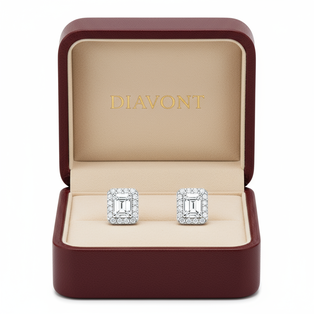 4 Carat Emerald Cut Diamond Stud Earrings Sterling Silver