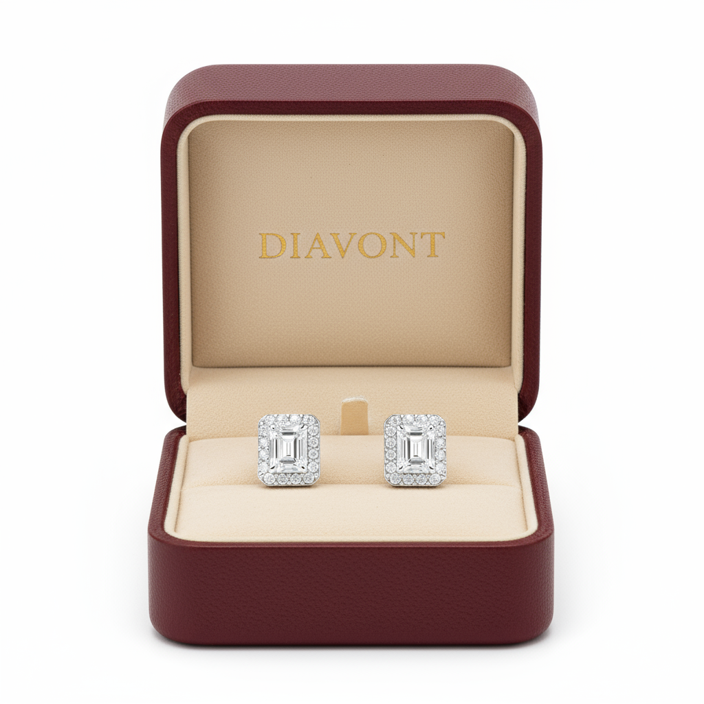 2 Carat Emerald Diamond Halo Stud Earrings