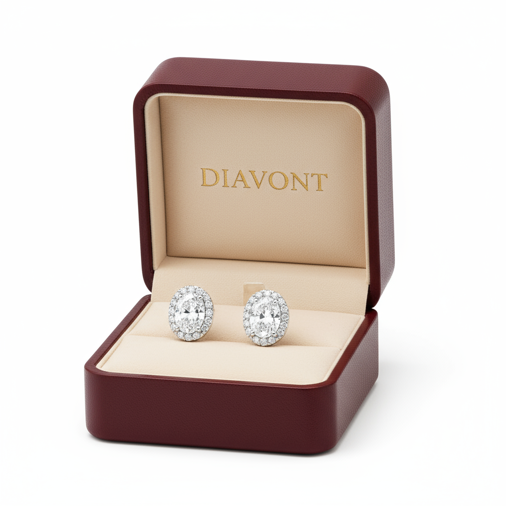 2 Carat Oval Halo Diamond Stud Earrings