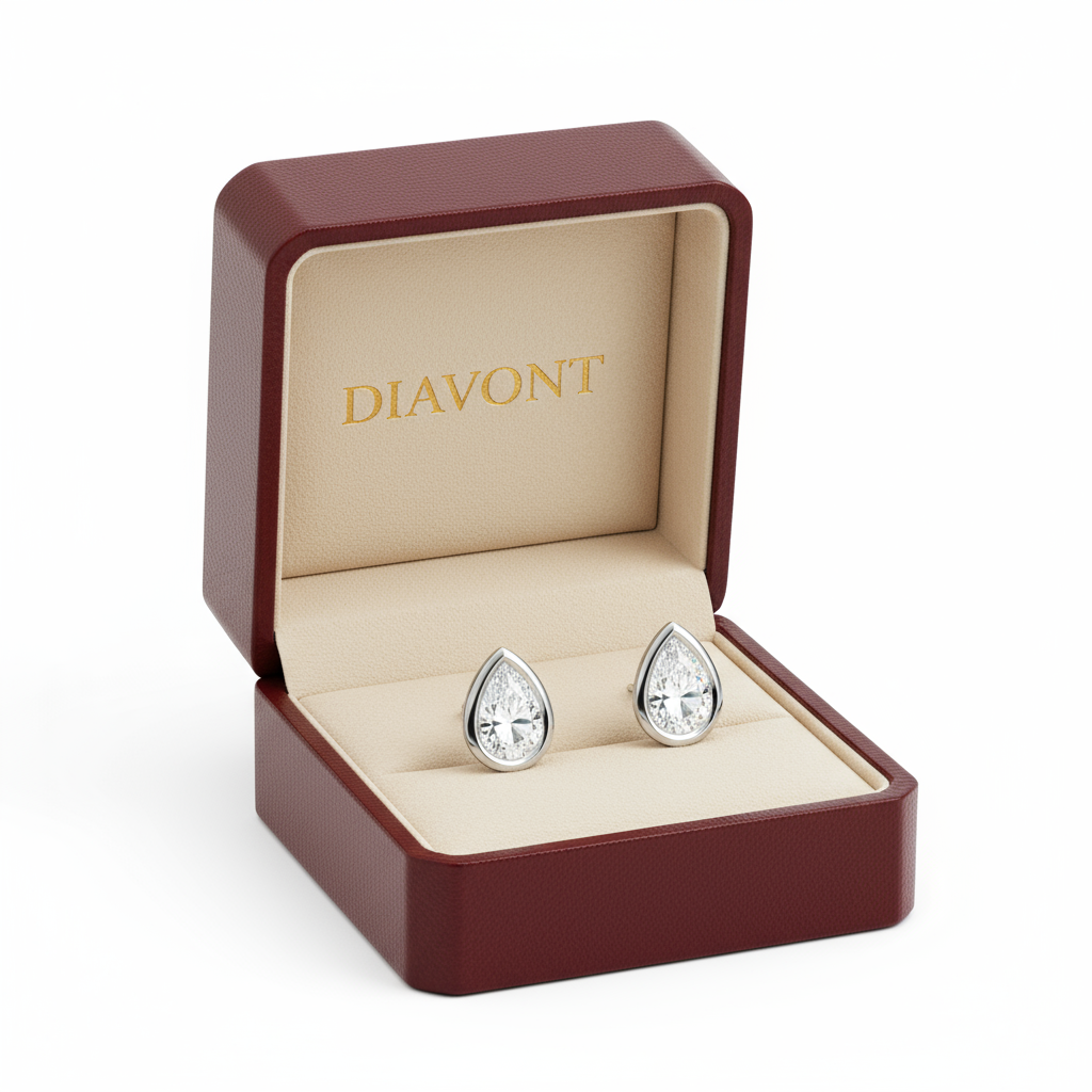 2 Carat Pear Bezel Set Diamond Stud Earrings