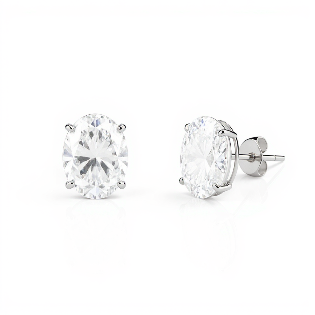 1 Carat, Colour D-E, Clarity VVS-VS, Oval Cut Diamond Stud Earrings