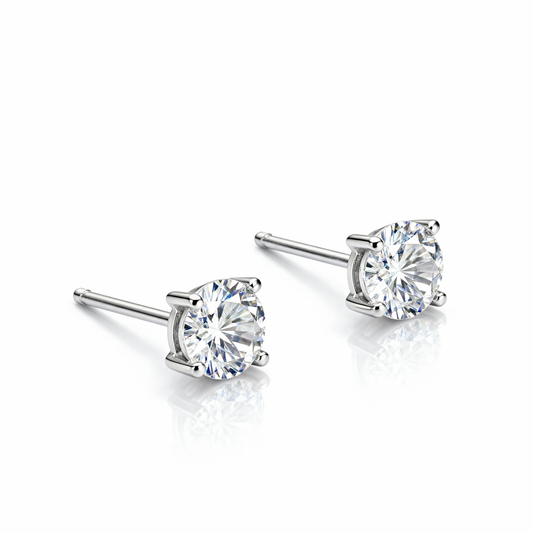 2 Carat Round-Cut Diamond Solitaire Stud Earrings