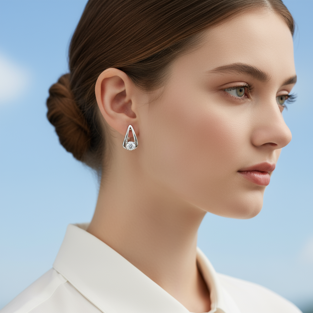 2 Carat Diamond Triangle Stud Earrings in Sterling Silver