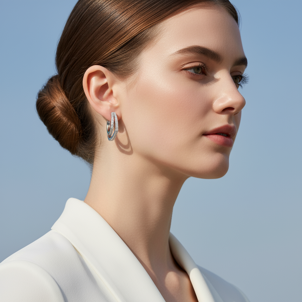 1 Carat, Colour D-E, Clarity VVS-VS, Double loop Hoop Earrings