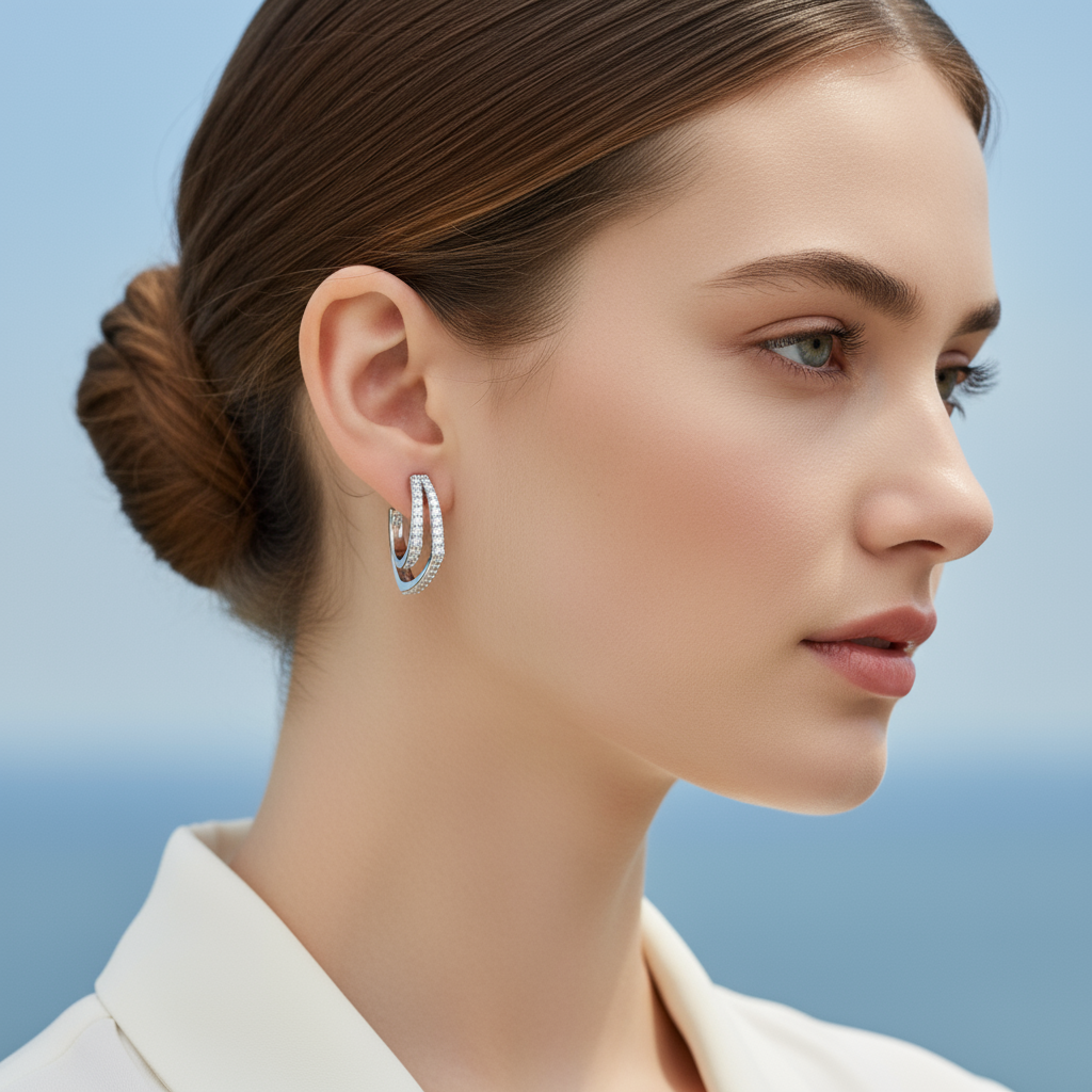 1 Carat, Colour D-E, Clarity VVS-VS, Double loop Hoop Earrings