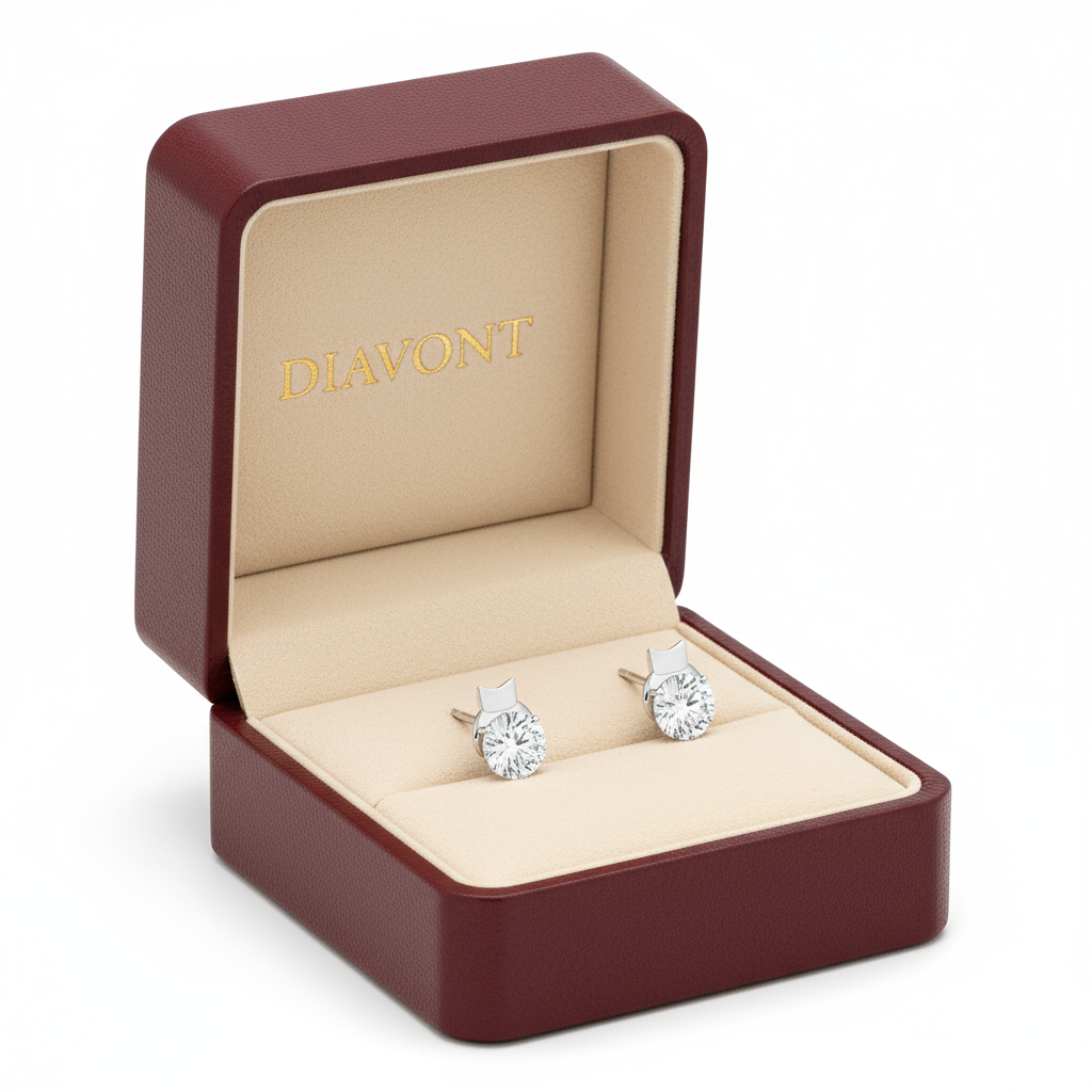 1 Carat, Colour D-E, Clarity VVS-VS, Elegant Round Diamond Solitaire Stud Earrings