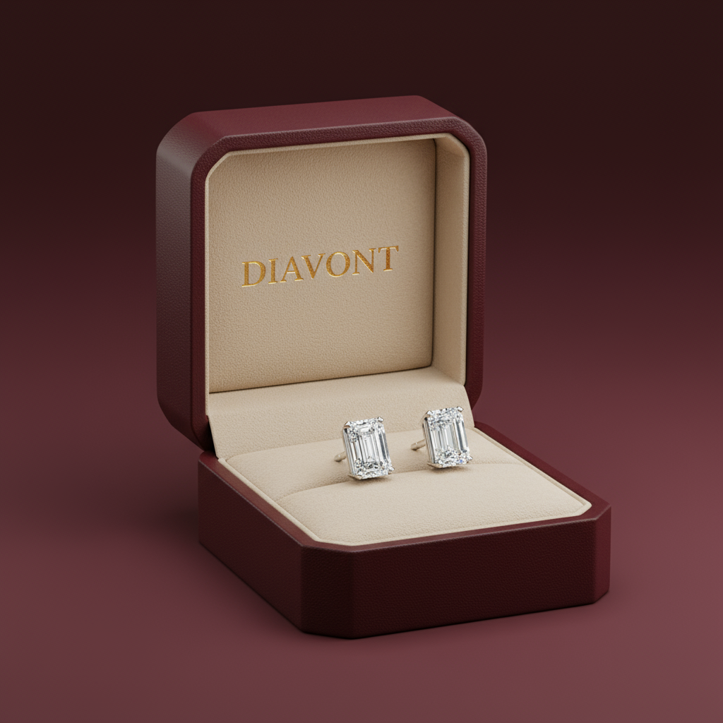 2 Carat Emerald Diamond Solitaire Stud Earrings