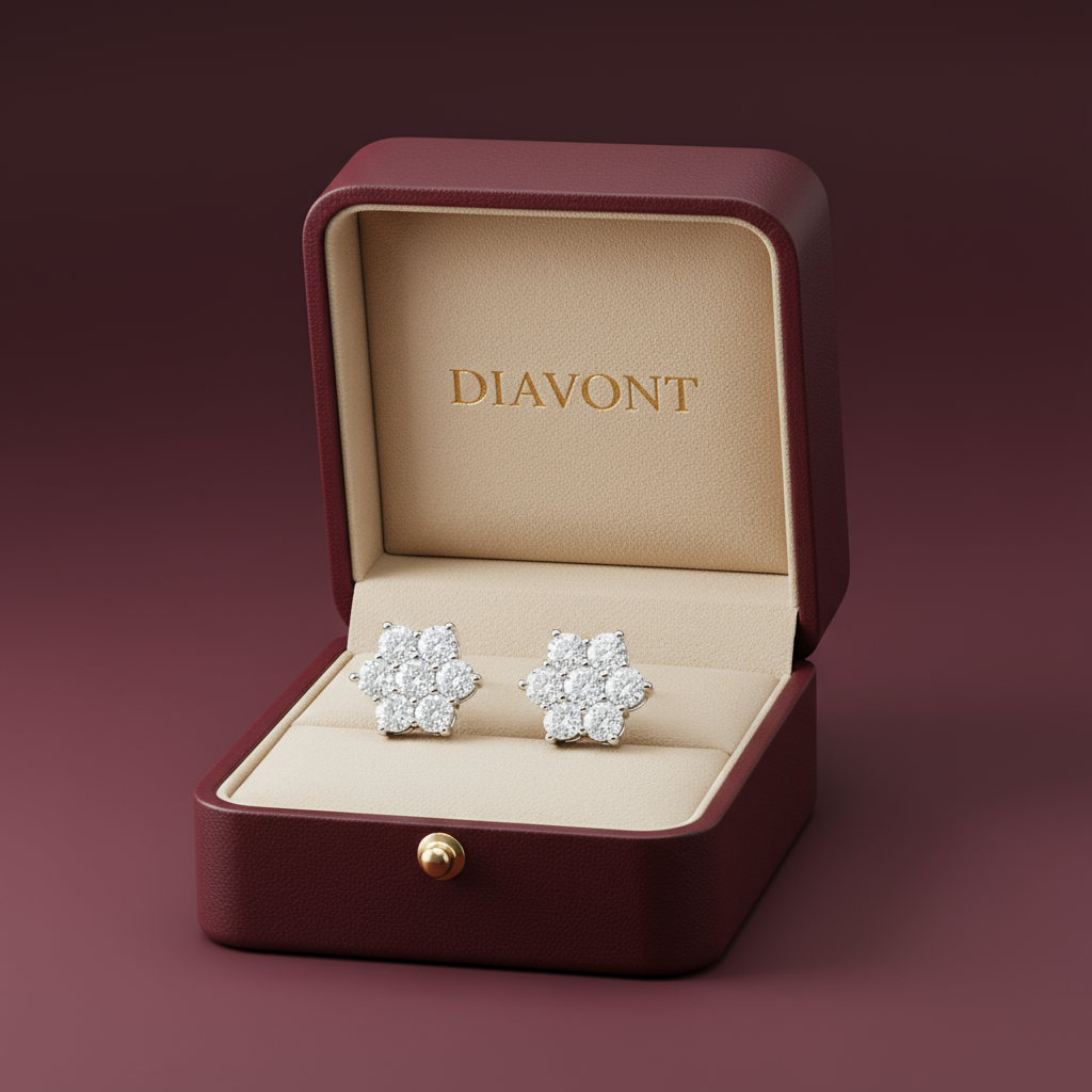 2 Carat Floral Cluster Diamond Stud Earrings in 10k Gold