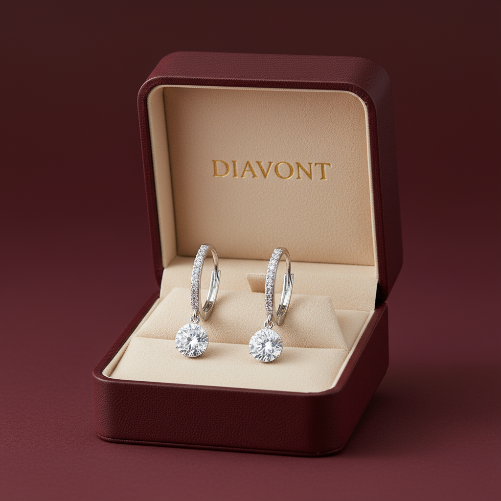 2 Carat Round-Cut Diamond Drop Hoop Earrings