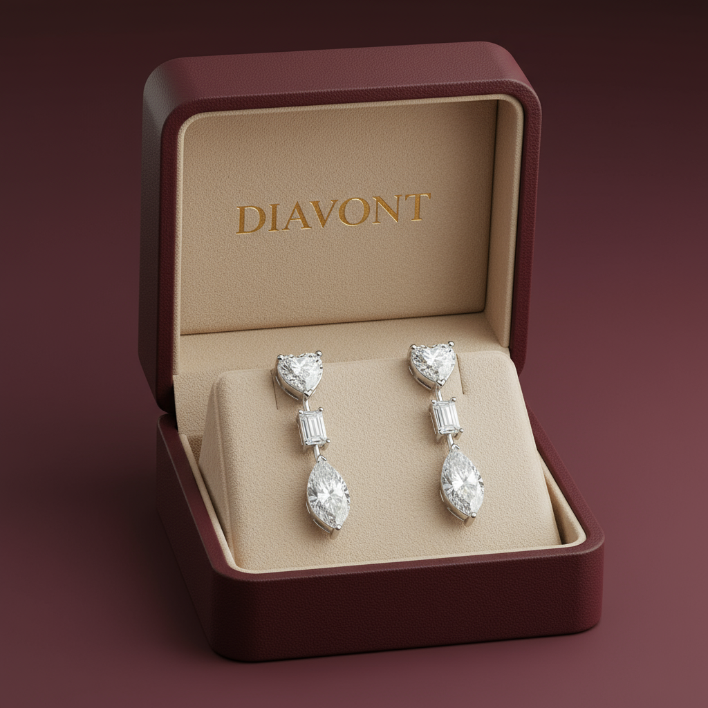 3 Carat Trio-Cut Diamond Drop Earrings with Pear, Emerald, and Marquise in Sterling Silver