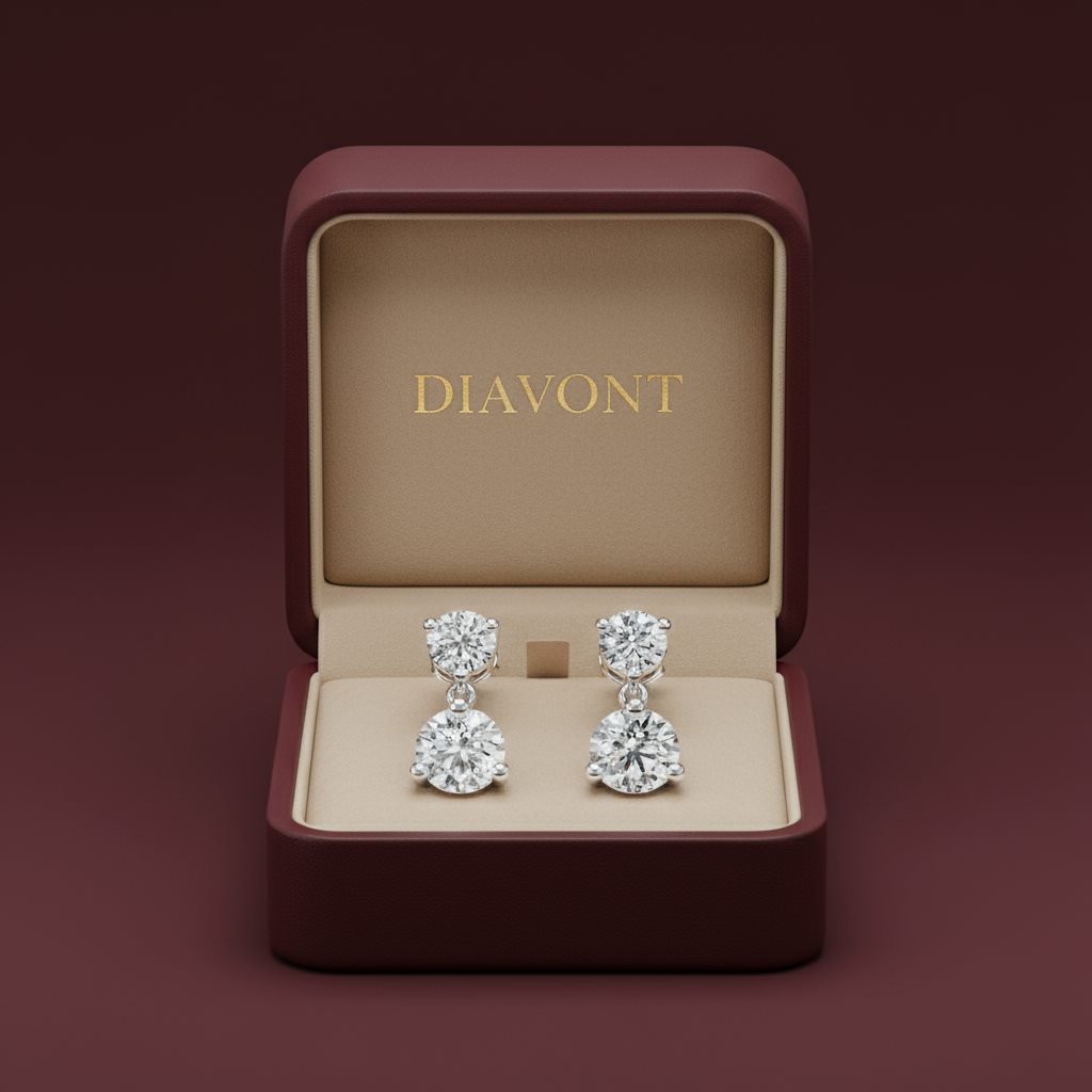 3 Carat Double Drop Earrings with Round-Cut Diamonds