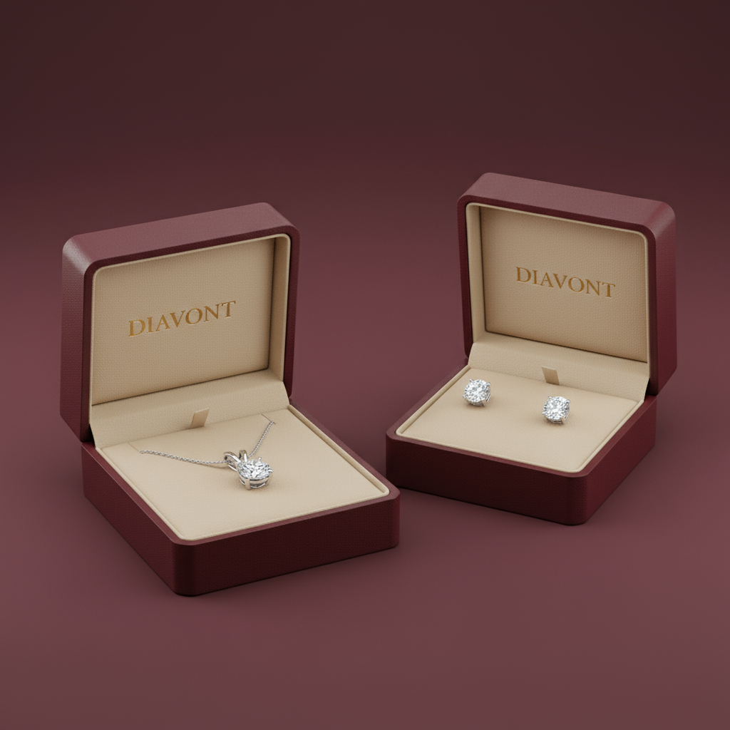 2 Carat Solitaire Pendant with Chain and Stud Earrings  in Sterling Silver with IGI Certificate
