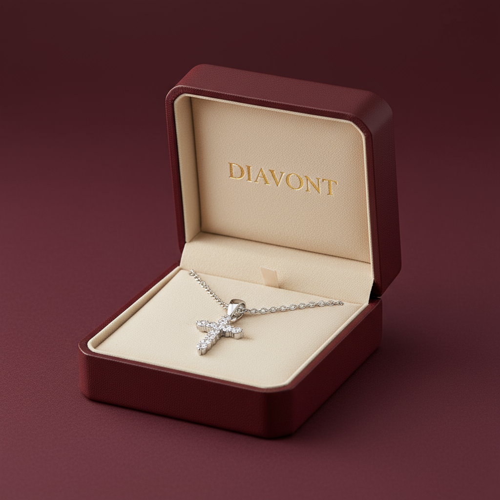 1 Carat, Colour D-E, Clarity VVS-VS Sleek Diamond Cross Necklace with Chain in Sterling Silver