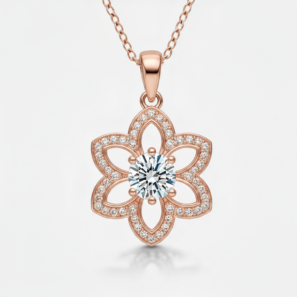 Flower Diamond Pendant with Chain 10K Gold