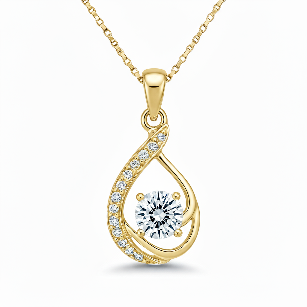 Raindrop Diamond Pendant with Chain in 10K Gold