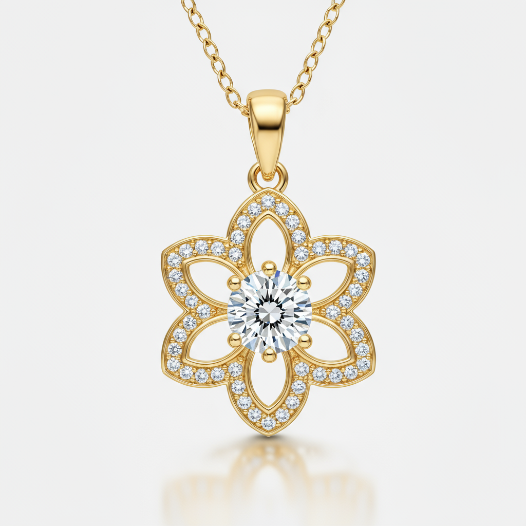 Flower Diamond Pendant with Chain 10K Gold
