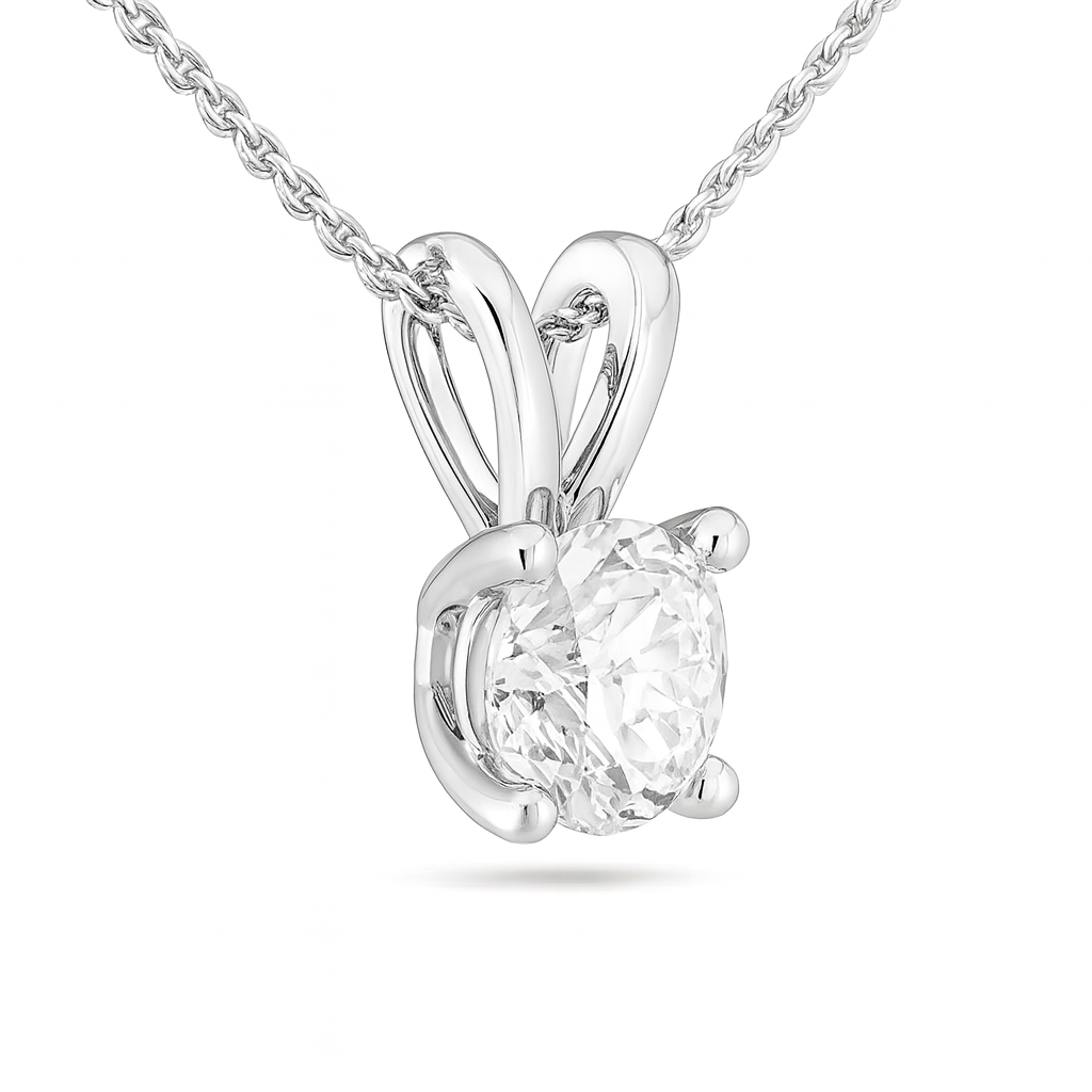 1 Carat, Colour D-E, Clarity VVS-VS, Solitaire Diamond Pendant Necklace with Chain