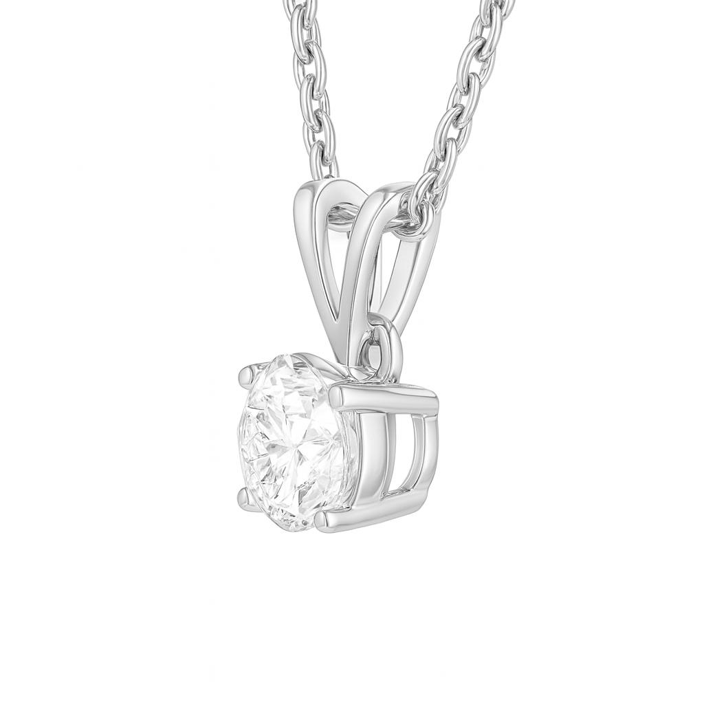 1 ct Classic Solitaire Diamond Pendant Necklace with 10k White Gold Chain | Timeless Sparkle for Elegance