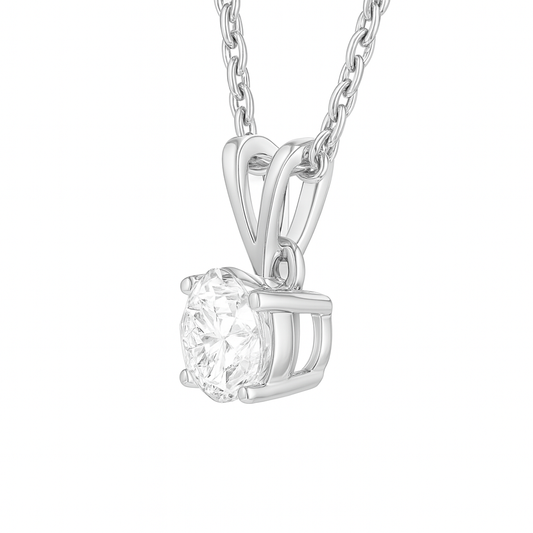 1 ct Classic Solitaire Diamond Pendant Necklace with 10k White Gold Chain | Timeless Sparkle for Elegance