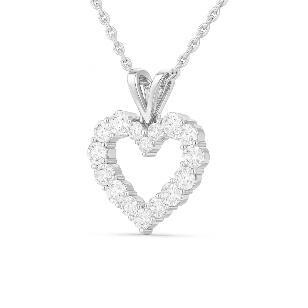 1 Carat, Colour D-E, Clarity VVS-VS Heart Diamond Pendant Necklace with Chain in Sterling Silver