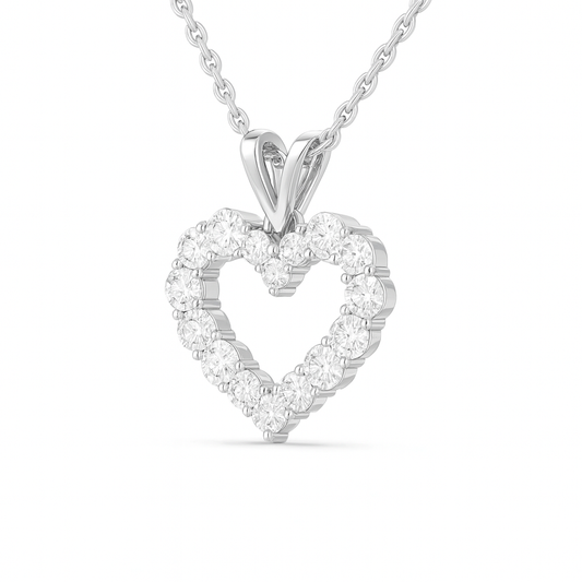 1 Carat, Colour D-E, Clarity VVS-VS Heart Diamond Pendant Necklace with Chain in Sterling Silver