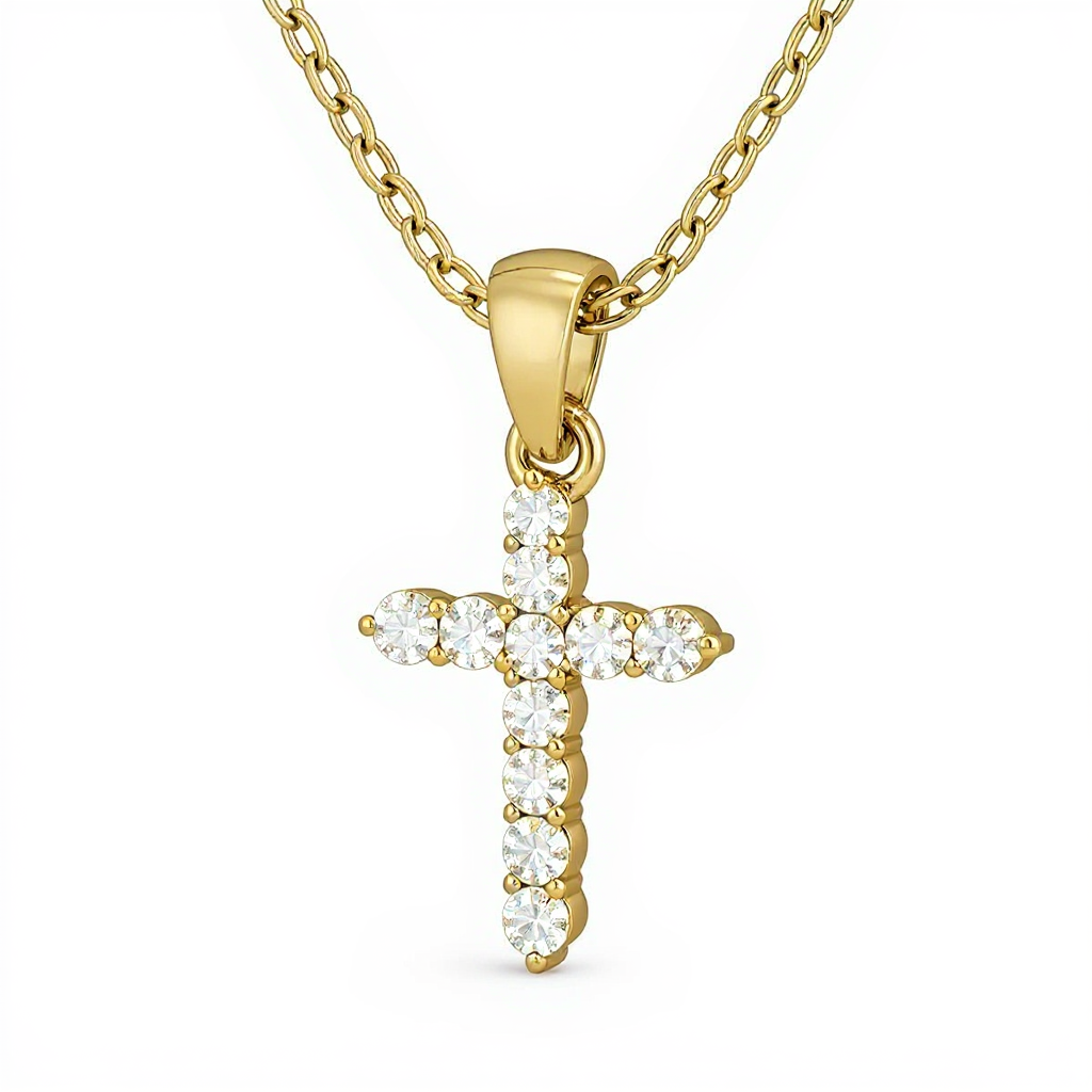 1 Carat, Colour D-E, Clarity VVS-VS Sleek Diamond Cross Necklace with Chain in Sterling Silver