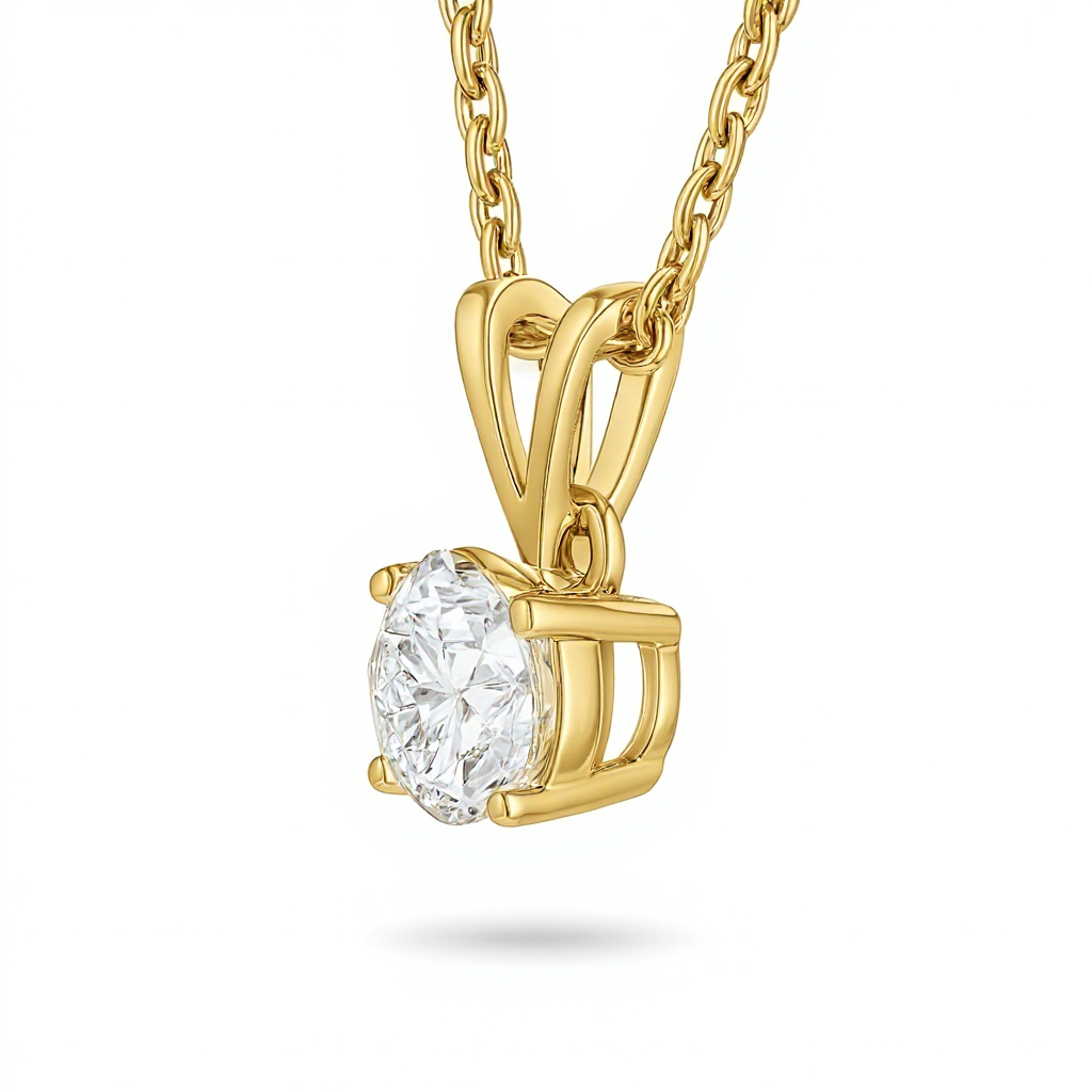 Classic Solitaire Diamond Pendant Necklace with 10k White Gold Chain | Timeless Sparkle for Elegance