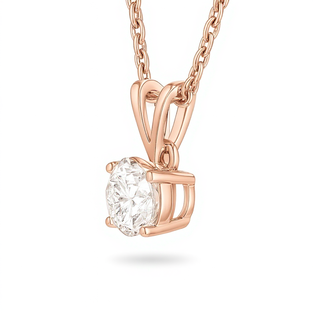 Classic Solitaire Diamond Pendant Necklace with 10k White Gold Chain | Timeless Sparkle for Elegance