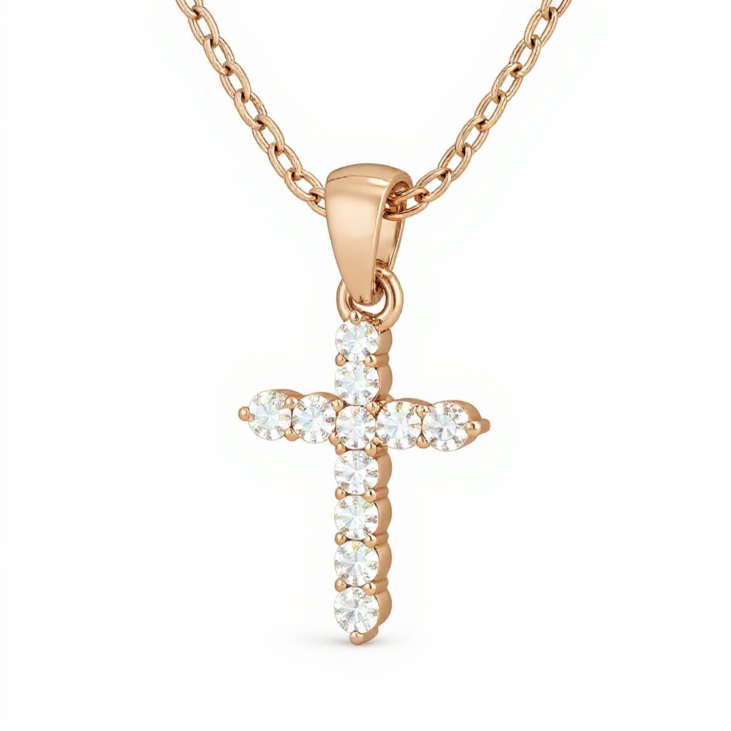 1 Carat, Colour D-E, Clarity VVS-VS Sleek Diamond Cross Necklace with Chain in Sterling Silver