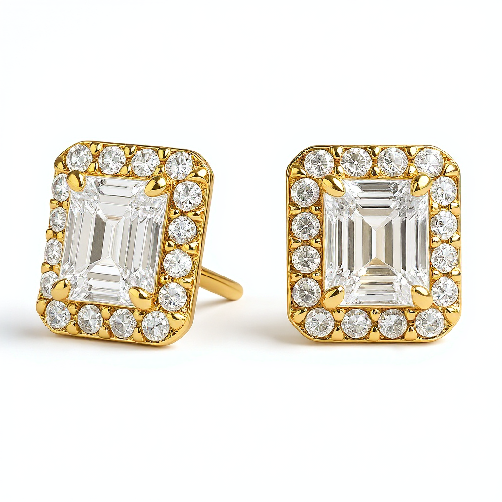 2 Carat Emerald Diamond Halo Stud Earrings